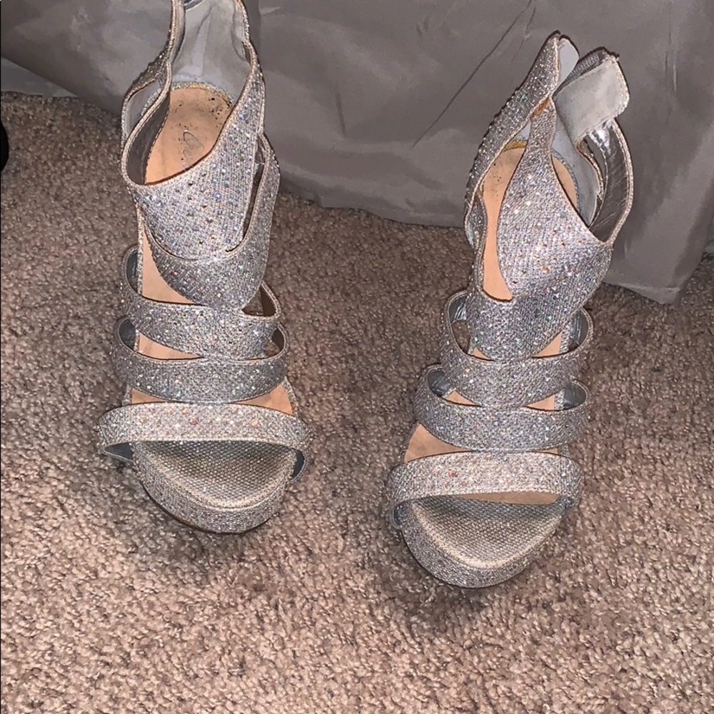 Shiny silver heels